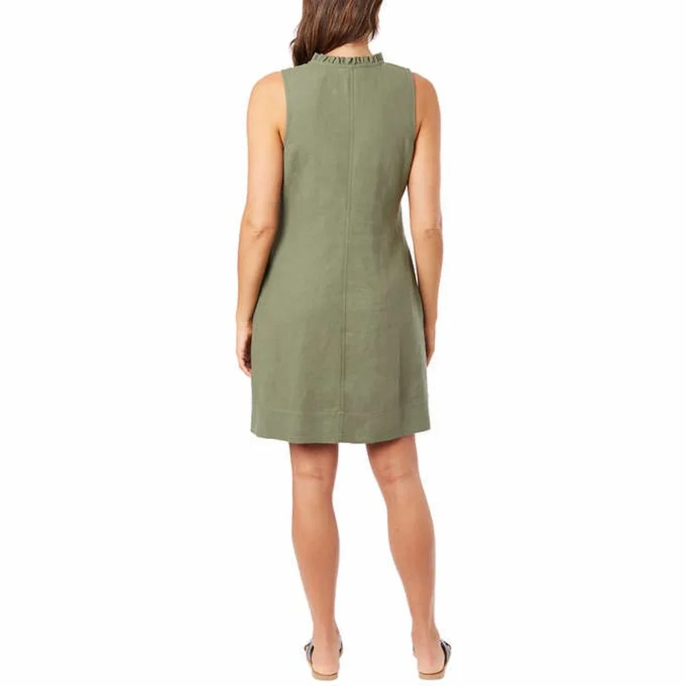 Briggs Ladies' Ruffle V-Neck Linen Blend Dress - Green - Picture 3 of 4